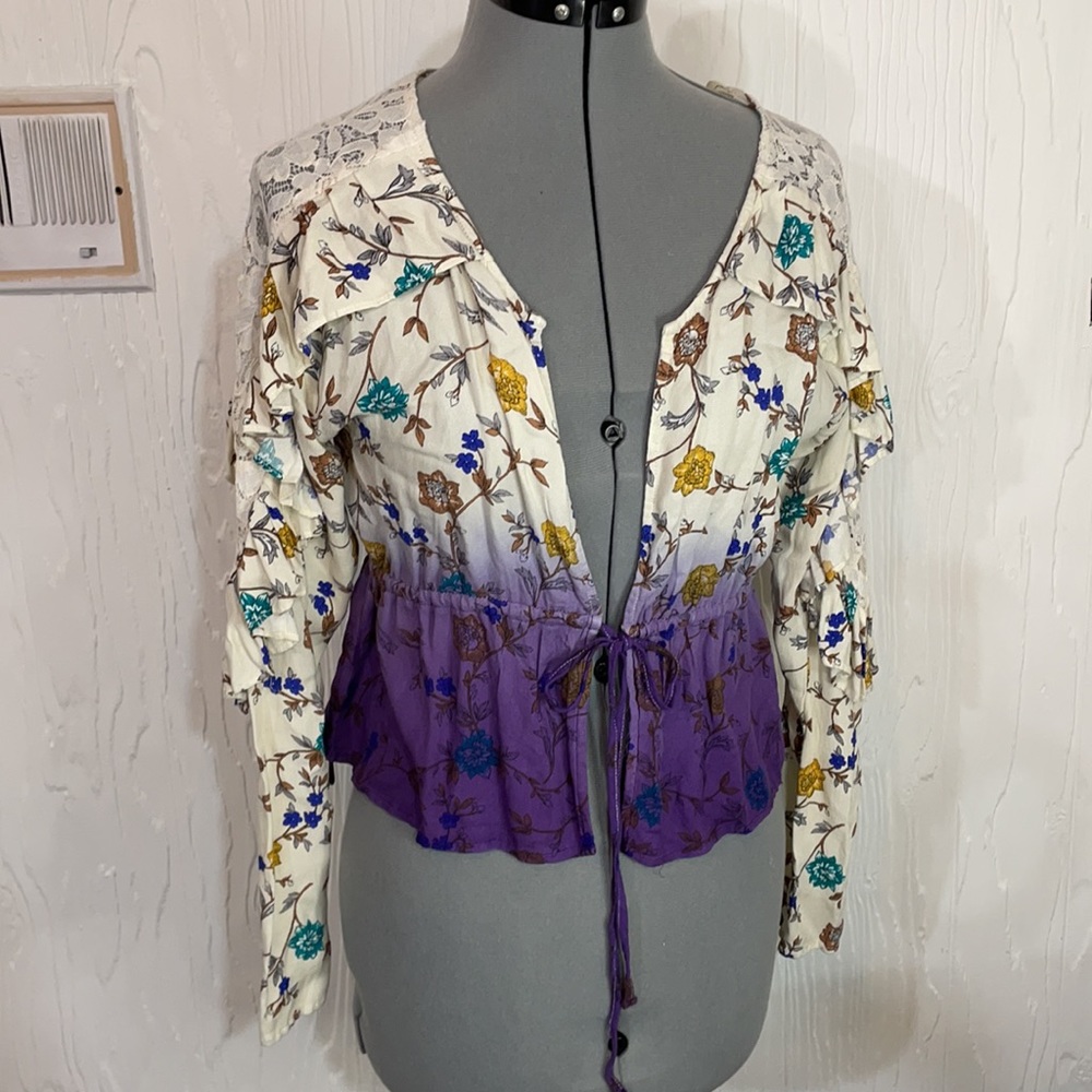 Gimmicks by Buckle Lace and Rayon Drawstring Waist Top Size XS New W Tags Purple